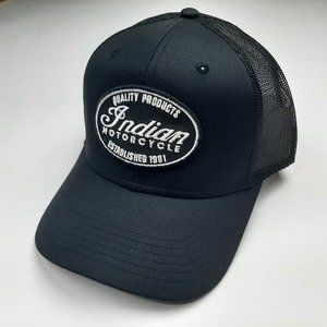 Indian Motorcycle Embroidered Patch Mesh Low Profile Snapback Black Hat Cap